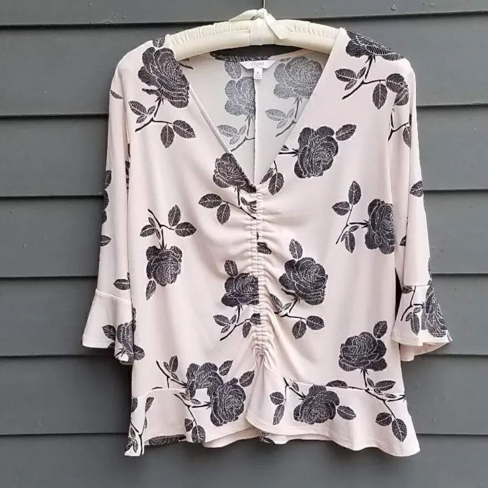 Candies Pink with Black Roses Blouse with Ruffles Size XL